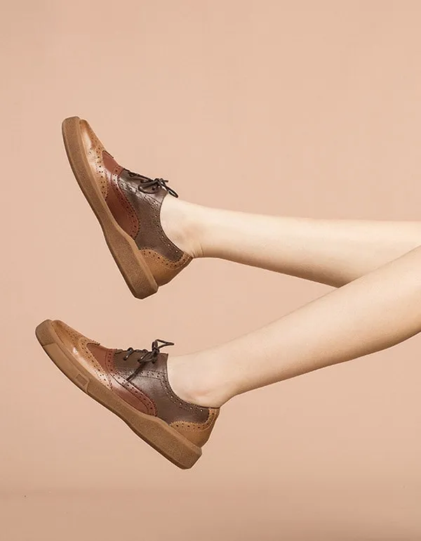 Genuine Leather Brogue Style Oxford Shoes Women