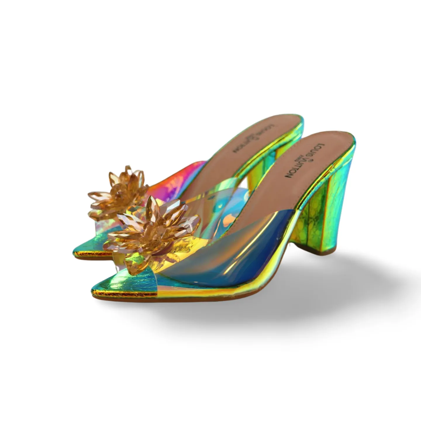 Stylish Transparent Hologram Platform Heels Cinderella Crystal Shoes Wedding Bridal Pumps